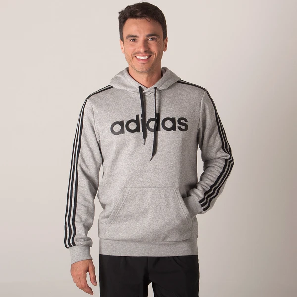 BLUSÃO ADIDAS ESSENTIALS 3 STRIPES MASCULINO - Cinza/preto