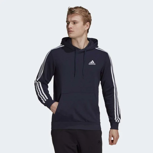 BLUSÃO ADIDAS MOLETOM 3 LISTRAS COM CAPUZ MASCULINO - Marinho/branco