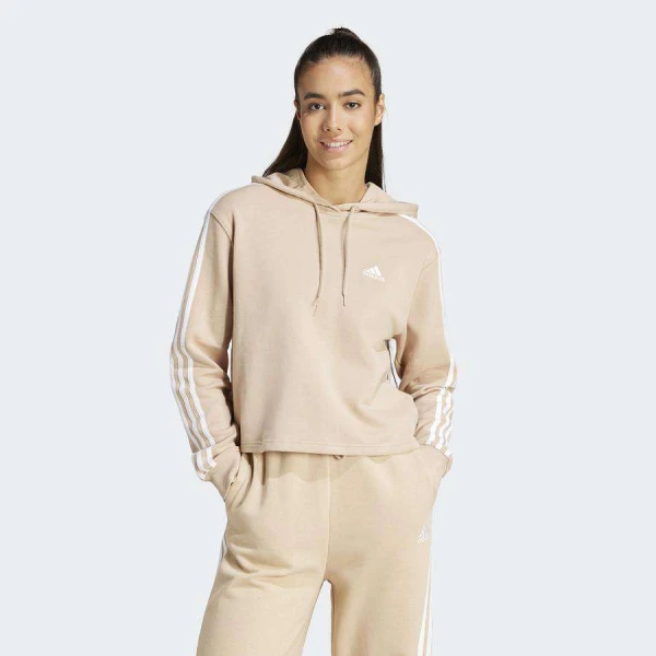 BLUSÃO ADIDAS MOLETOM 3-SRIPES FT CR HD FEMININO - Bege/branco