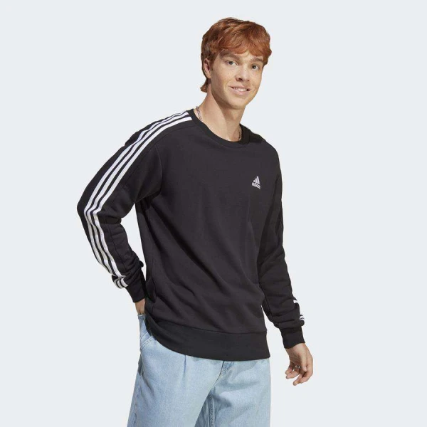 BLUSÃO ADIDAS MOLETOM ESSENTIAL 3 STRIPES MASCULINO - Preto/branco