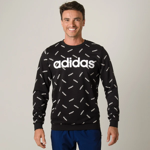 BLUSÃO ADIDAS MOLETOM ESTAMPADO MASCULINO - Preto/branco