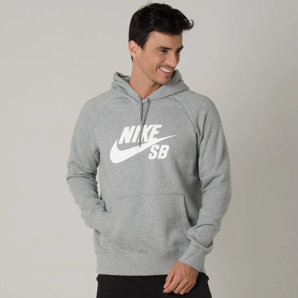 BLUSÃO NIKE SB ICON PULLOVER HOODIE MASCULINO - Cinza/branco
