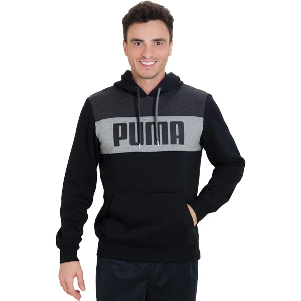 BLUSÃO PUMA POWER BLOCK HOODY FL MASCULINO - Preto/cinza