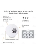 BOLA DE TÊNIS DE MESA BRANCA 3 ESTRELAS 6 UNIDADES VOLLO - Branco BOLA DE TÊNIS DE MESA BRANCA 3 ESTRELAS 6 UNIDADES VOLLO - Branco