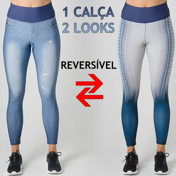 CALÇA LIVE LEGGING JEANS REVERSIBLE ACTIVE LIFE FEMININA - Azul