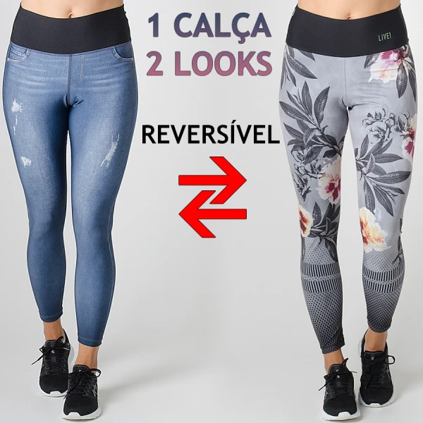 CALÇA LIVE LEGGING JEANS REVERSIBLE BLUR FEMININA - Azul