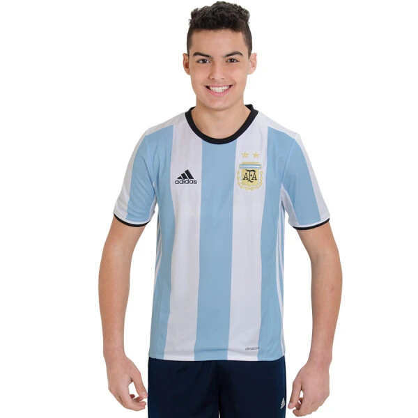 CAMISA ADIDAS ARGENTINA OFICIAL 1 2016/17 SEM NÚMERO INFANTIL - Branco/azul celeste