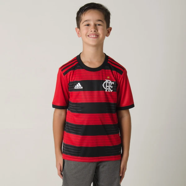 CAMISA ADIDAS FLAMENGO OFICIAL 1 2018 SEM NÚMERO INFANTIL - Vermelho/preto