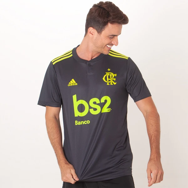CAMISA ADIDAS FLAMENGO OFICIAL 3 2019/20 SEM NÚMERO - Chumbo/amarelo