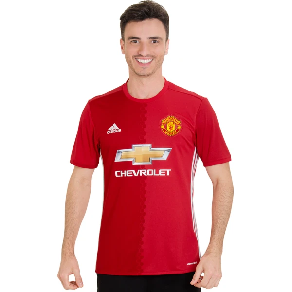 CAMISA ADIDAS MANCHESTER UNITED OFICIAL 1 2016/17 SEM NÚMERO - Vermelho/branco