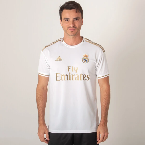 CAMISA ADIDAS REAL MADRID OFICIAL 1 2019/20 SEM NÚMERO - Branco/dourado