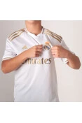 CAMISA ADIDAS REAL MADRID OFICIAL 1 2019/20 SEM NÚMERO INFANTIL - Branco/dourado