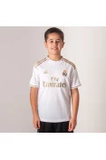 CAMISA ADIDAS REAL MADRID OFICIAL 1 2019/20 SEM NÚMERO INFANTIL - Branco/dourado