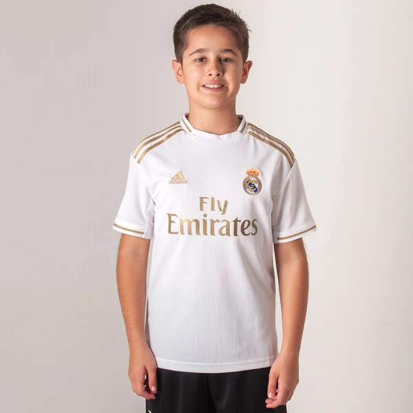 CAMISA ADIDAS REAL MADRID OFICIAL 1 2019/20 SEM NÚMERO INFANTIL - Branco/dourado