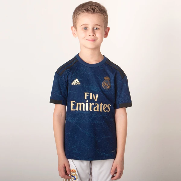 CAMISA ADIDAS REAL MADRID OFICIAL 2 2019/20 SEM NÚMERO INFANTIL - Marinho/dourado