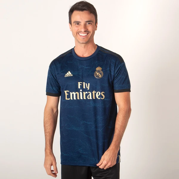 CAMISA ADIDAS REAL MADRID OFICIAL 2 2019/20 SEM NÚMERO - Marinho/dourado