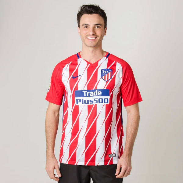 CAMISA NIKE ATLETICO DE MADRID OFICIAL 1 2017/18 SEM NUMERO - Vermelho/branco