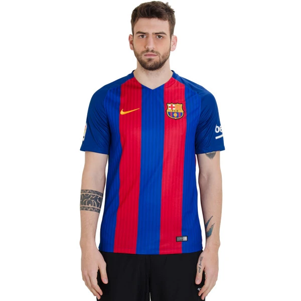 CAMISA NIKE BARCELONA OFICIAL 1 2016/17 SEM NÚMERO - Azul/vermelho