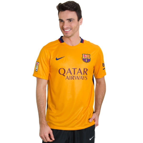 CAMISA NIKE BARCELONA OFICIAL 2 2015/16 SEM NÚMERO - Amarelo/marinho