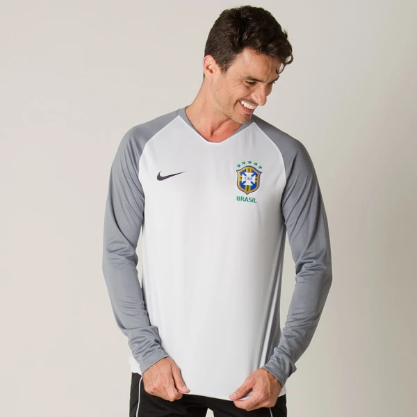 CAMISA NIKE BRASIL OFICIAL GOLEIRO 2018 MANGA LONGA - Cinza