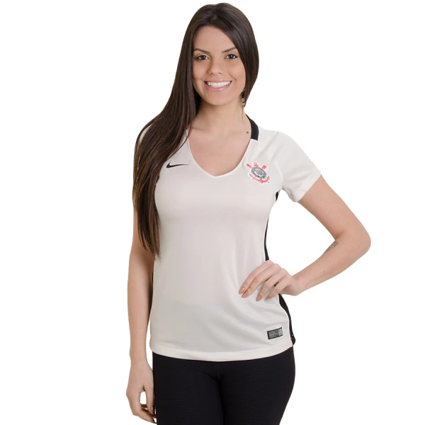 CAMISA NIKE CORINTHIANS OFICIAL 1 2016 SEM NÚMERO FEMININA - Branco/preto