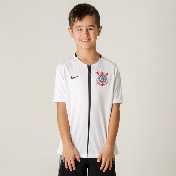 CAMISA NIKE CORINTHIANS OFICIAL 1 2017 SEM NÚMERO INFANTIL - Branco/preto