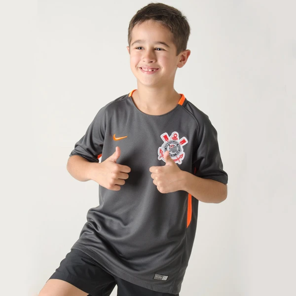 CAMISA NIKE CORINTHIANS OFICIAL 3 2017 SEM NÚMERO INFANTIL - Chumbo/laranja