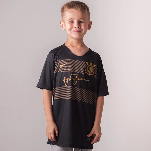 CAMISA NIKE CORINTHIANS OFICIAL 3 2018/19 INFANTIL AYRTON SENNA - Preto/dourado
