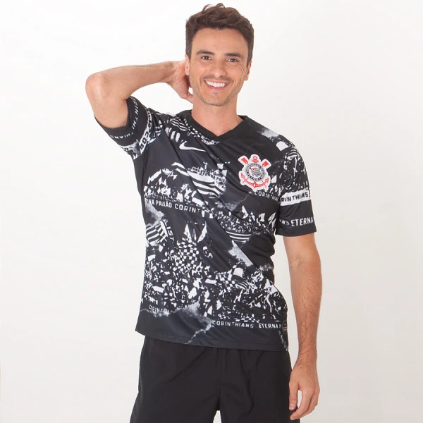 CAMISA NIKE CORINTHIANS OFICIAL 3 2019 INVASÕES TORCEDOR PRO SEM NÚMERO - Preto/branco