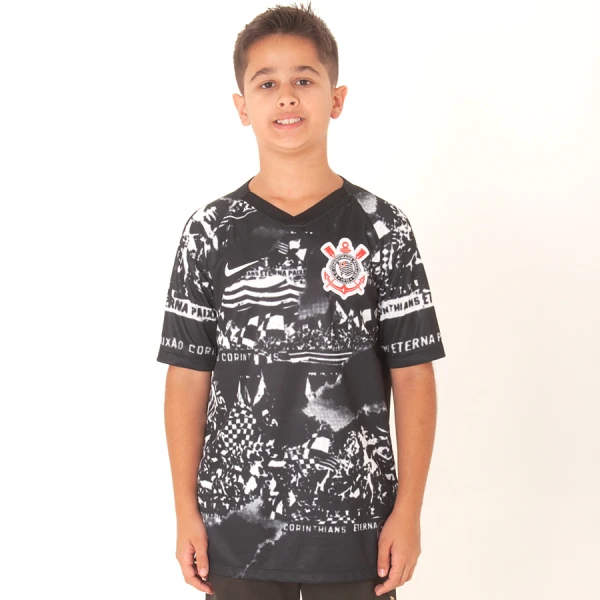 CAMISA NIKE CORINTHIANS OFICIAL 3 2019 SEM NÚMERO INVASÕES INFANTIL - Preto/branco