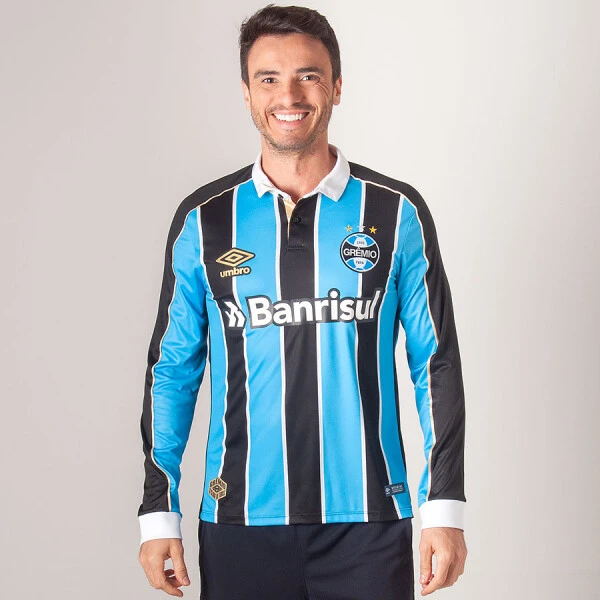 CAMISA UMBRO GRÊMIO OFICIAL 1 2019 MANGA LONGA SEM NÚMERO - Azul/preto