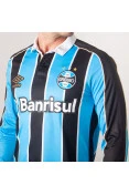 CAMISA UMBRO GRÊMIO OFICIAL 1 2019 MANGA LONGA SEM NÚMERO - Azul/preto