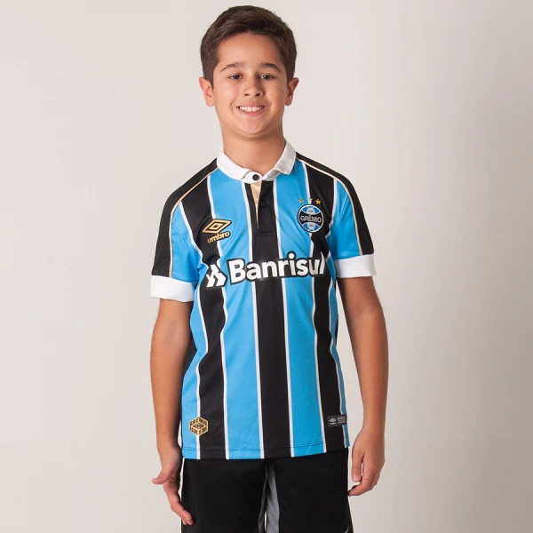 CAMISA UMBRO GRÊMIO OFICIAL 1 2019 SEM NÚMERO INFANTIL - Azul/preto