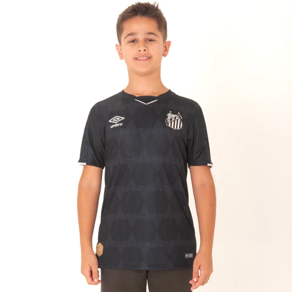 CAMISA UMBRO SANTOS OFICIAL 3 2019 SEM NÚMERO INFANTIL - Preto/prata