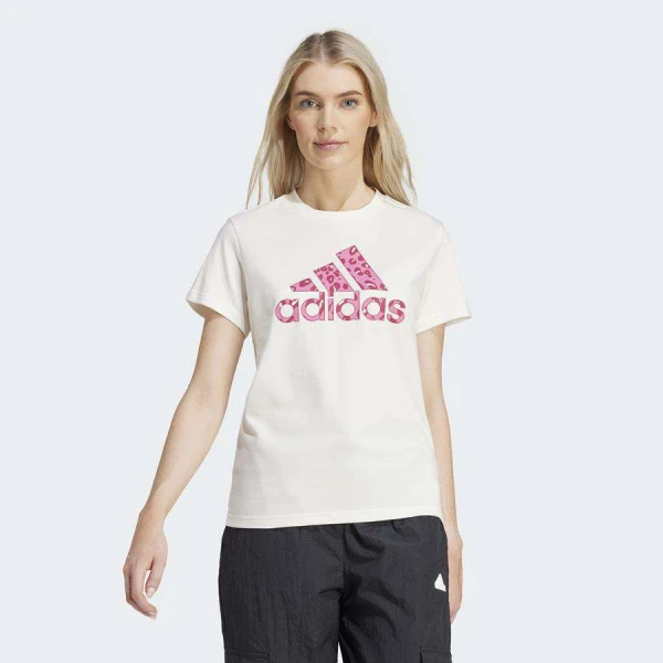 CAMISETA ADIDAS ANIMAL PRINT FEMININA - Bege/rosa