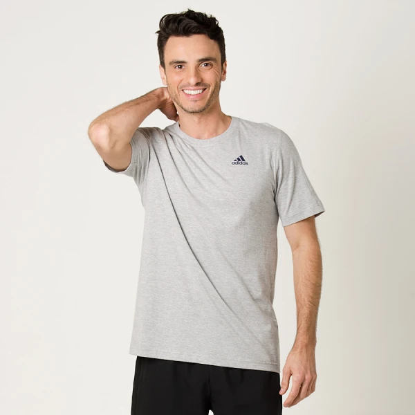 CAMISETA ADIDAS ESS BASE TEE MASCULINA - Cinza/marinho