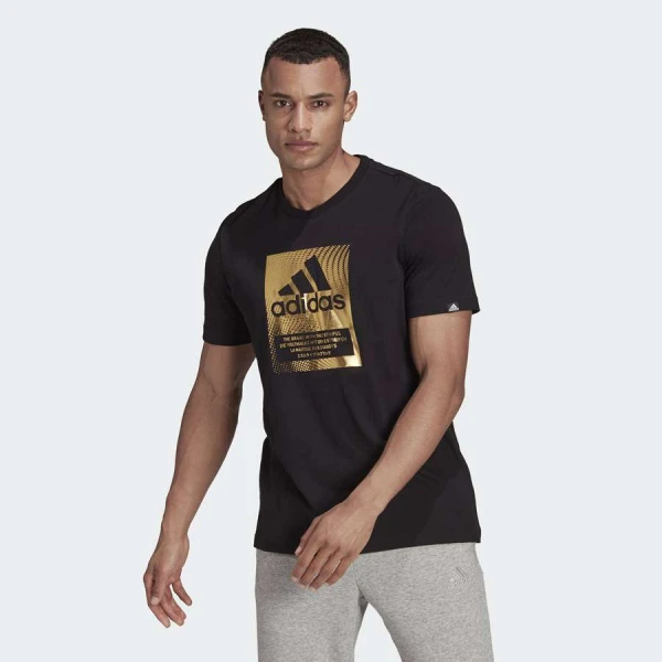 CAMISETA ADIDAS ESTAMPADA FOIL LOGO BOX MASCULINA - Preto/dourado