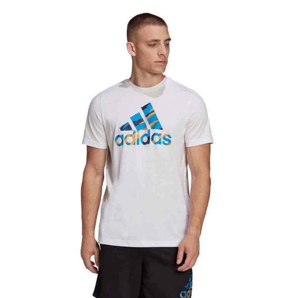 CAMISETA ADIDAS LOGO CAMUFLADO MASCULINA - Branco/azul