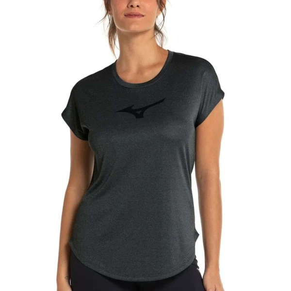 CAMISETA DE CORRIDA MIZUNO SPARK BIG LOGO FEMININA - Grafite/preto