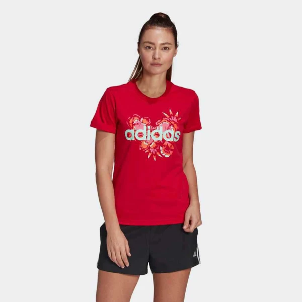 CAMISETA ESTAMPA FLORAL FARM RIO ADIDAS FEMININA - Vermelho