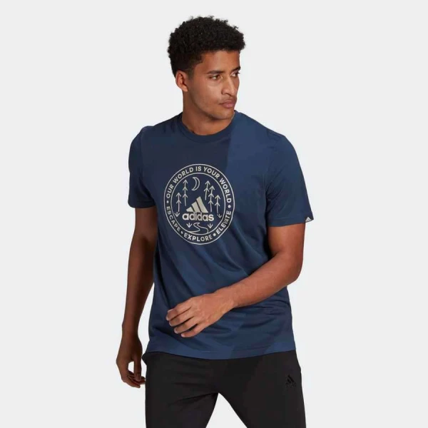 CAMISETA ESTAMPADA EXPLORE NATURE ADIDAS MASCULINA - Marinho