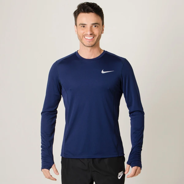 CAMISETA NIKE DRY MILER RUNNING TOP MANGA LONGA MASCULINA - Marinho