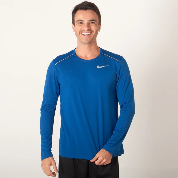 CAMISETA NIKE MILER MANGA LONGA MASCULINA - Azul