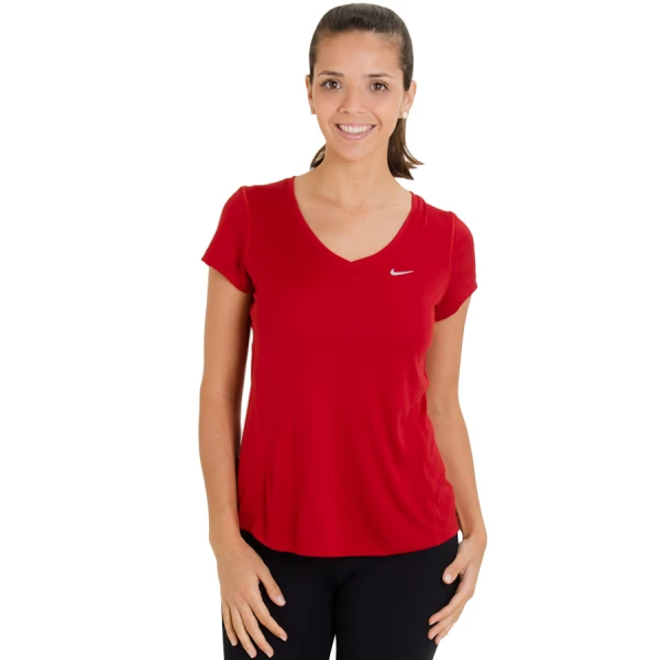CAMISETA NIKE MILER V NECK FEMININA - Vermelho/prata