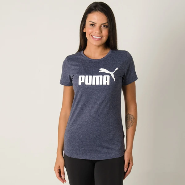 CAMISETA PUMA ESS LOGO HEATHER TEE FEMININA - Azul