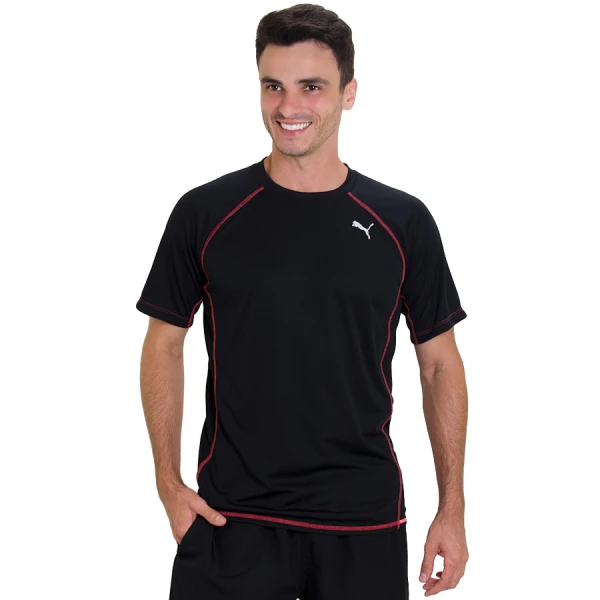 CAMISETA PUMA RUNNING S/S TEE MASCULINA - Preto/vermelho