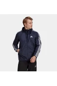 JAQUETA ADIDAS CORTA-VENTO PRIMEGREEN ESSENTIALS 3-STRIPES MASCULINA - Marinho/branco