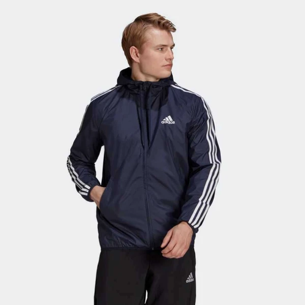 JAQUETA ADIDAS CORTA-VENTO PRIMEGREEN ESSENTIALS 3-STRIPES MASCULINA - Marinho/branco