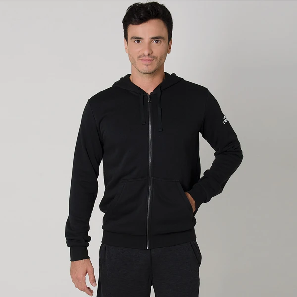 JAQUETA ADIDAS ESSENTIALS BASE FLEECE COM CAPUZ MASCULINA - Preto