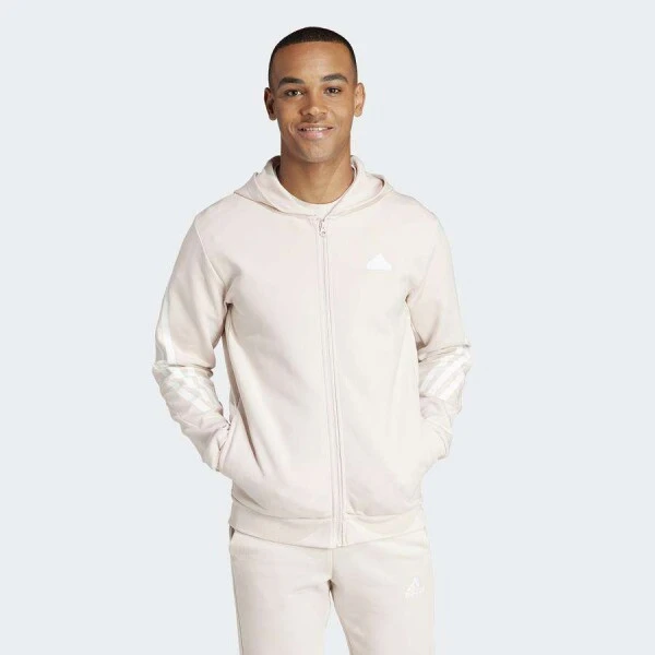 JAQUETA ADIDAS MOLETOM CAPUZ E COM ZÍPER COMPLETO FUTURE ICONS 3 LISTRAS MASCULINA - Rosa